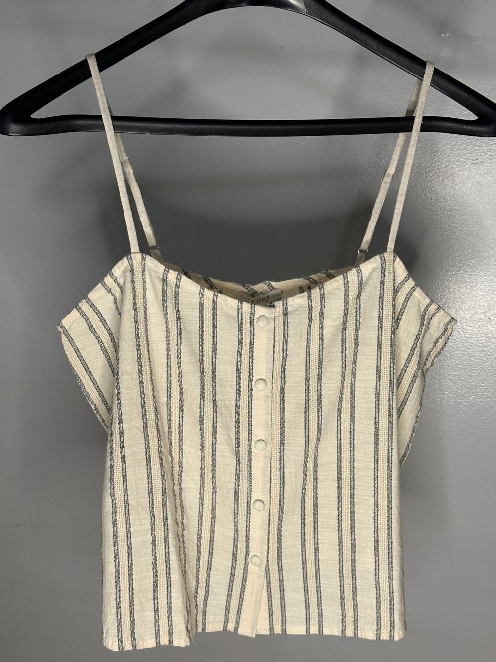 Striped Cream Button-Front Spaghetti Strap Top - Picture 1 of 4